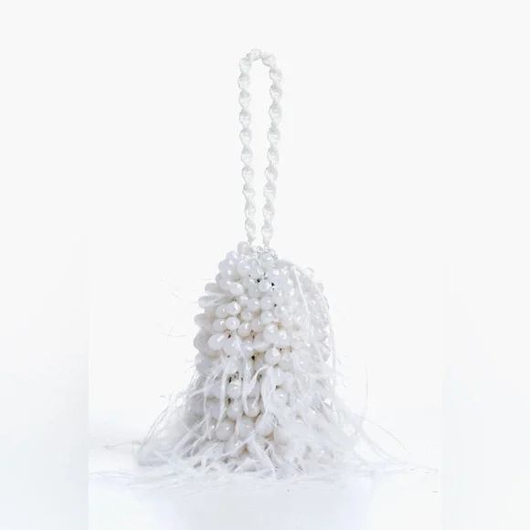 Cult Gaia Dory Ostrich Feather Beaded Wristlet in White, NWT - Picture 1 of 11